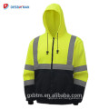 Venta al por mayor ANSI clase 3 de alta calidad de dos tonos chaqueta de seguridad inferior negro Amarillo alta visibilidad sudaderas con capucha